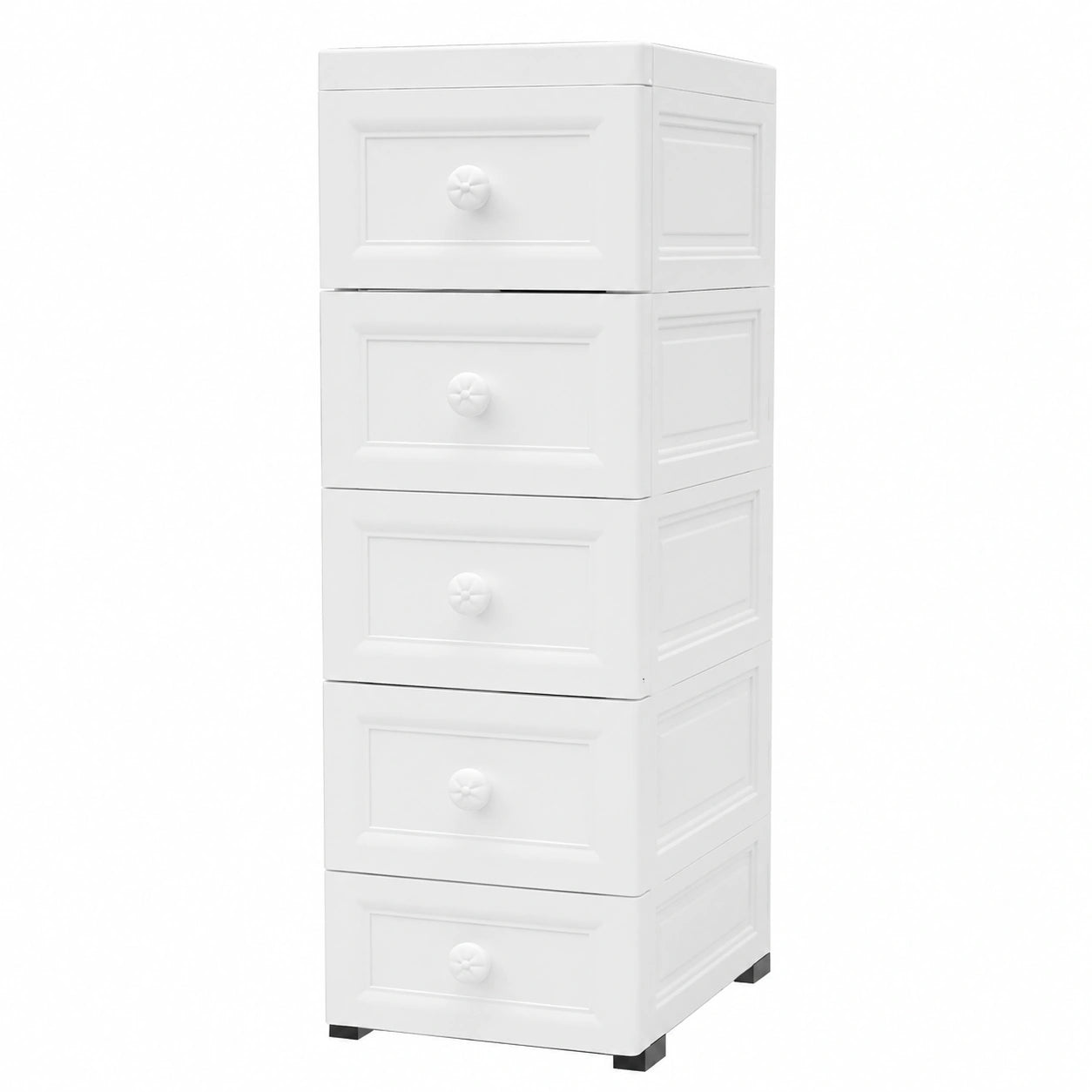 Meuble de rangement à roulettes avec 5 tiroirs - Idéal pour chambre, salle de bain et bureau - Couleur blanche