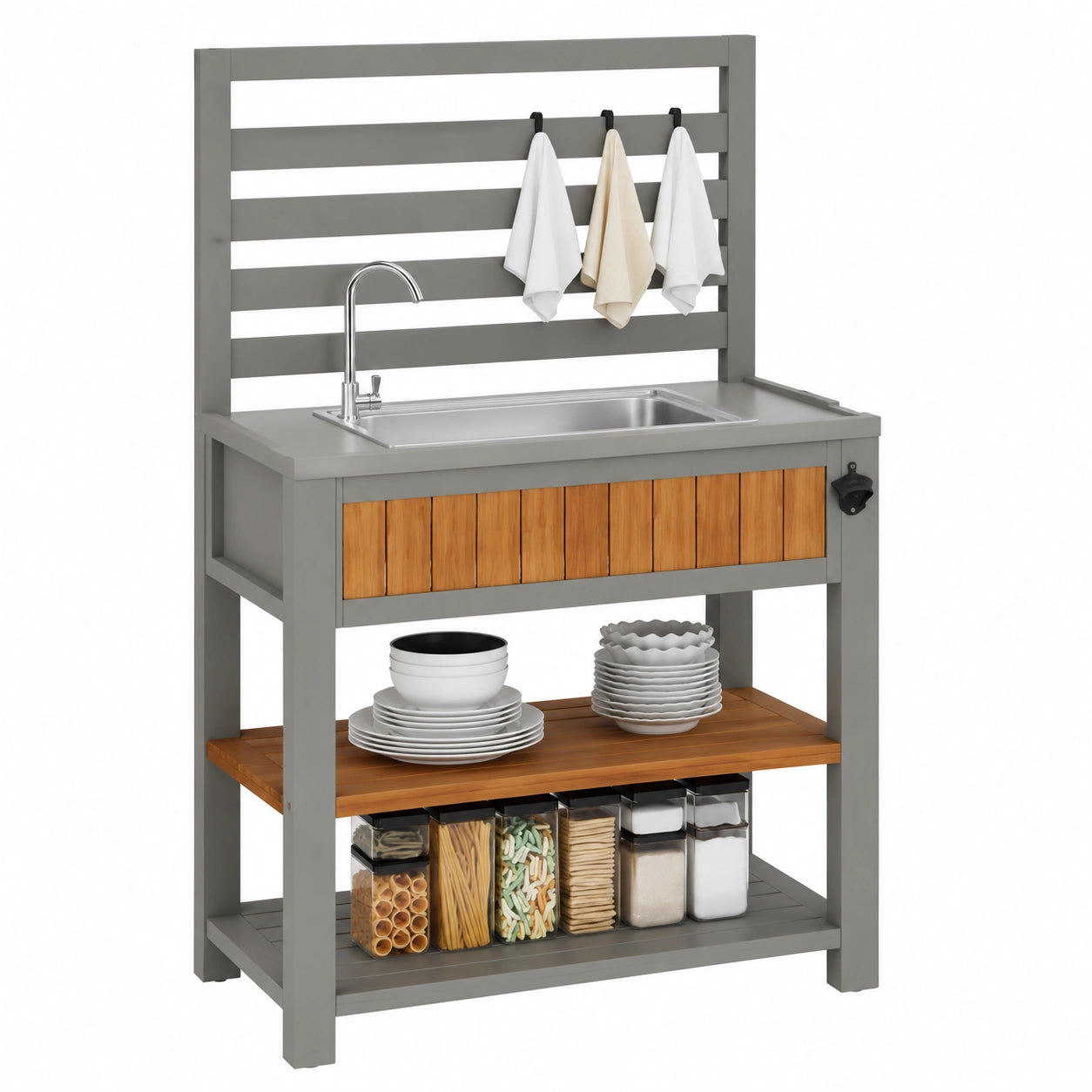 Meuble de Cuisine Extérieure avec Évier et Rangement Ajustable