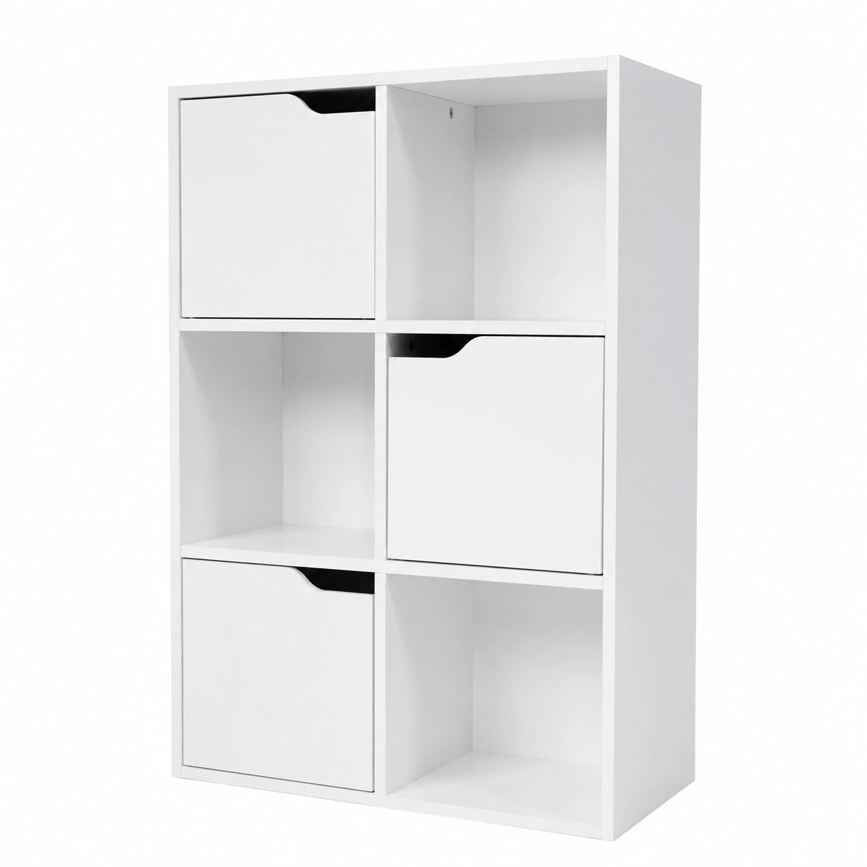 Étagère de Rangement 6 Cases avec Portes et Compartiments Ouverts, Meuble Polyvalent Blanc pour Salon, Bureau, Chambre