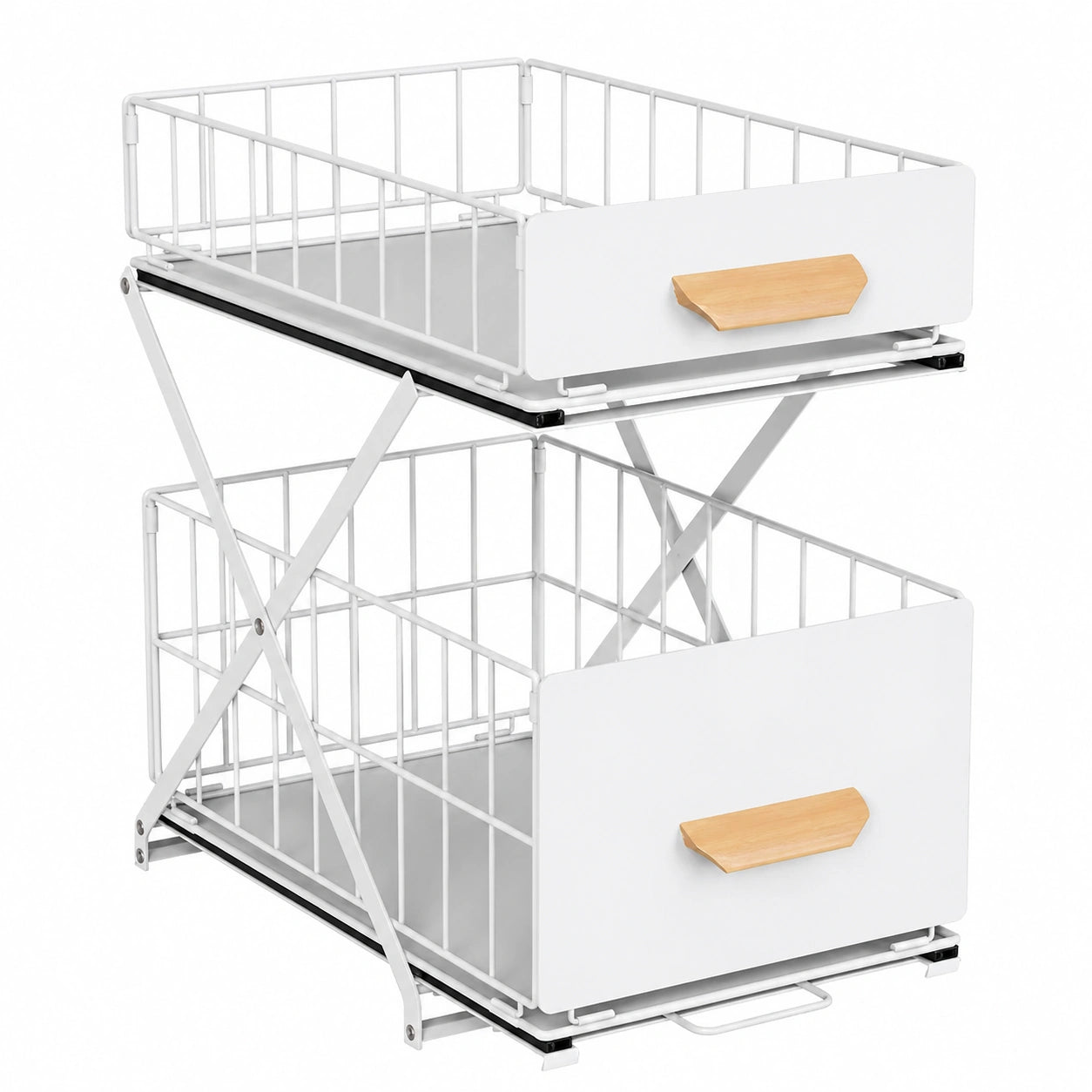 Meuble sous évier à deux niveaux pour cuisine, rangement multifonction, étagère épices et sous placard, panier extensible