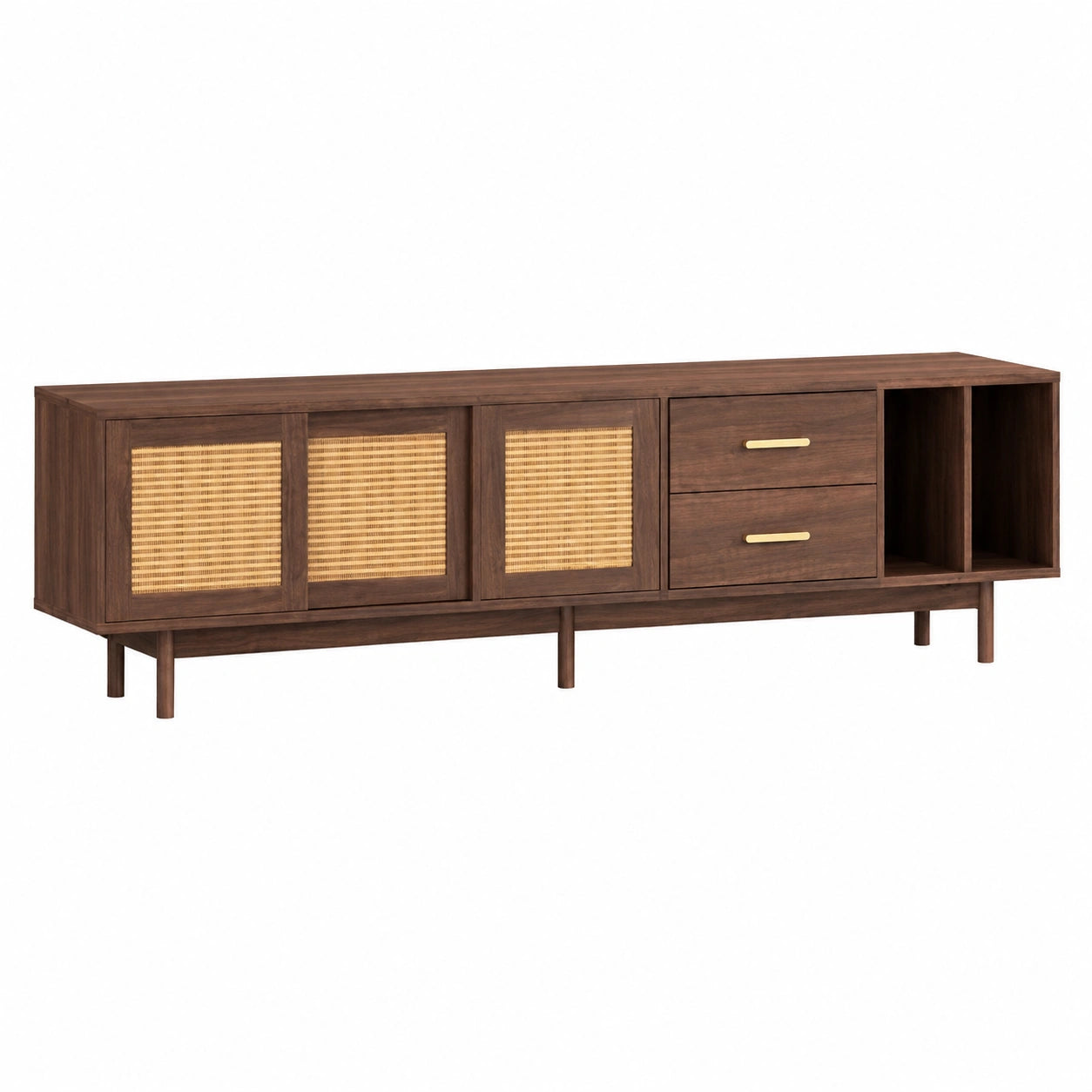 Meuble TV multifonction en rotin et MDF pour salon