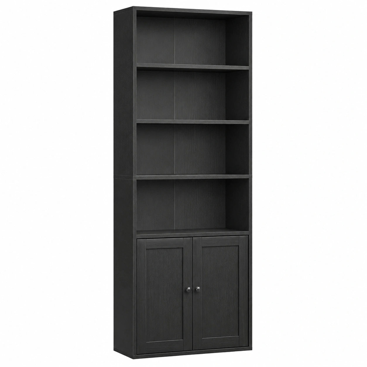 Bibliothèque avec Portes et Compartiments, Meuble de Rangement pour Maison et Bureau, Noir