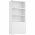 Bibliothèque de bureau blanche avec 2 portes et 4 étagères