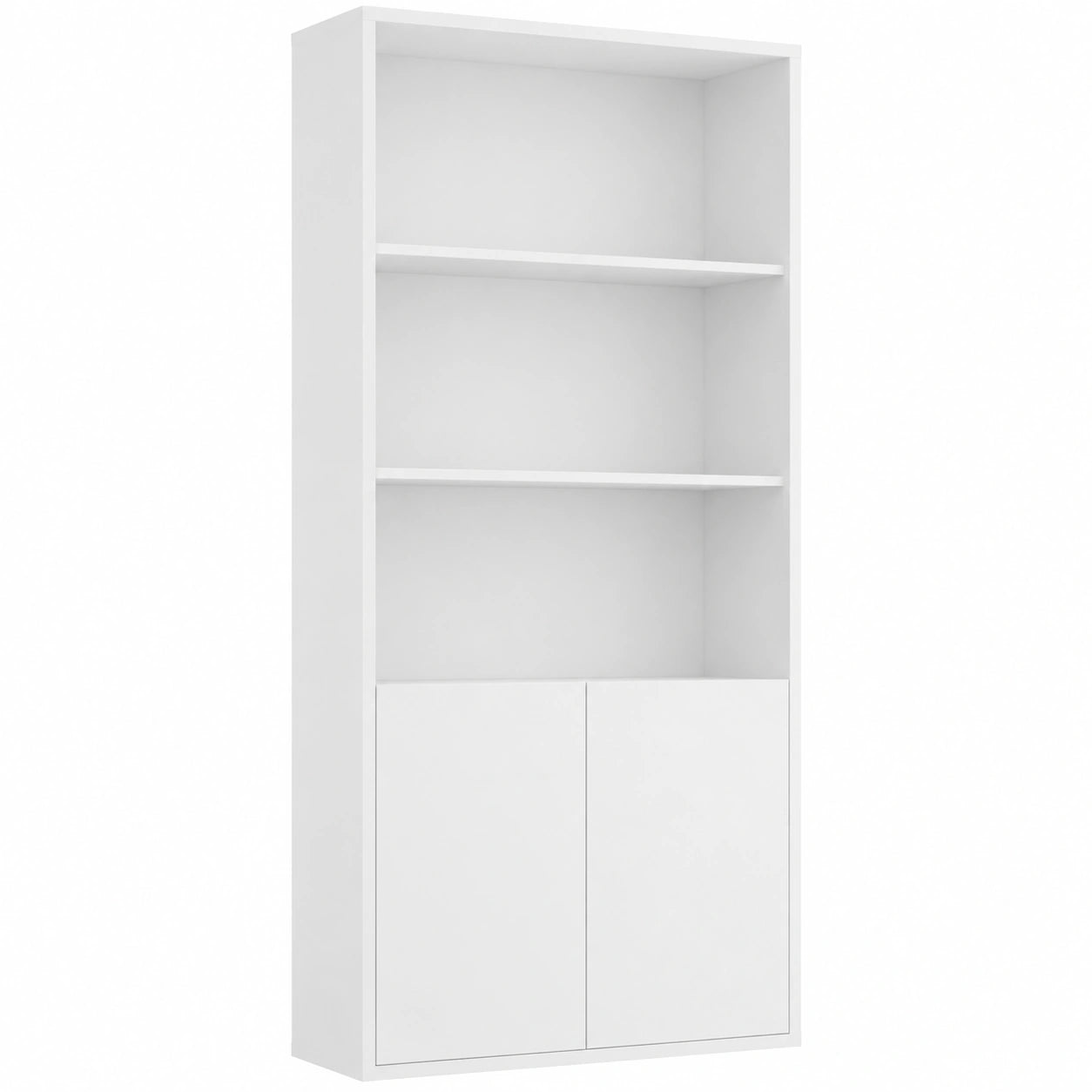 Bibliothèque de bureau blanche avec 2 portes et 4 étagères
