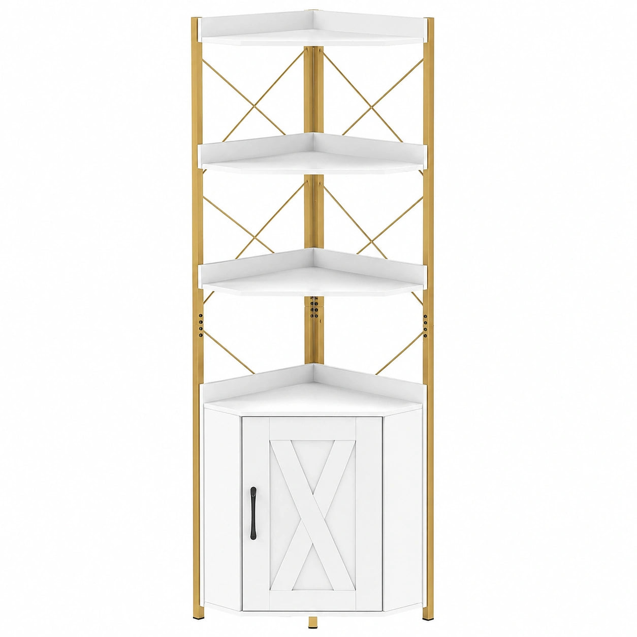 Étagère d'angle 6 niveaux avec armoire à porte, 180 cm, kit anti-basculement inclus, rangement pour salon, chambre, cuisine