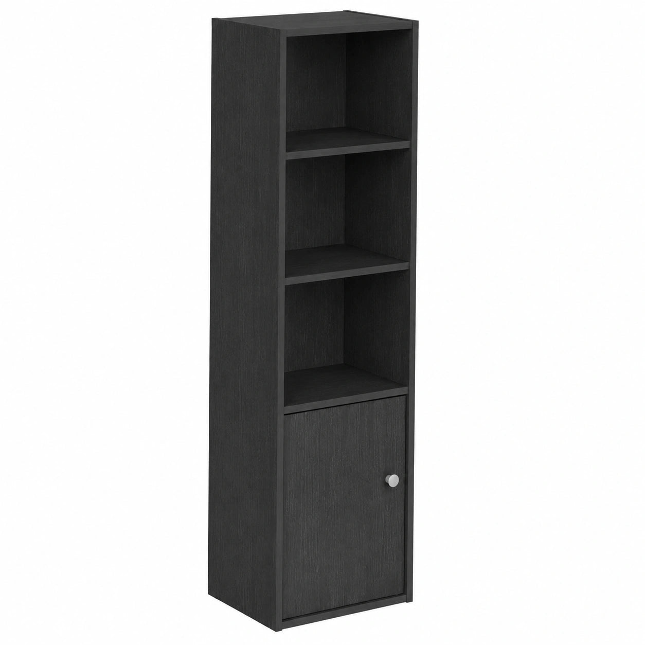 Bibliothèque à 5 niveaux avec porte de rangement, bois noir