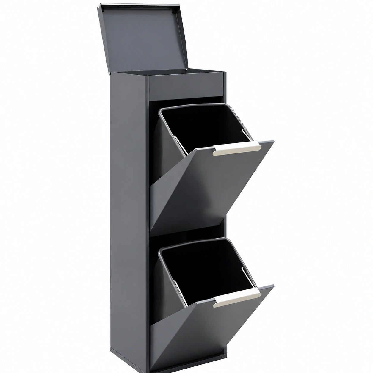 Poubelle de Cuisine avec 2 Bacs de Recyclage 34L et Plateau Multifonction Anthracite