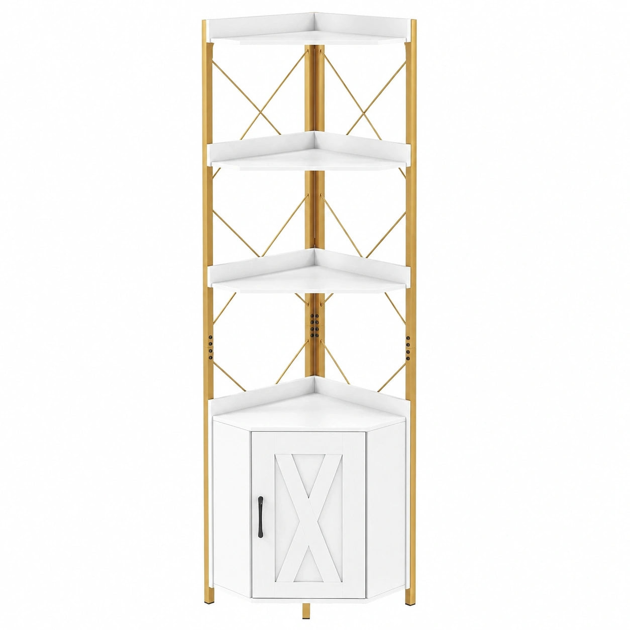Étagère d'Angle à 4 Niveaux avec Armoire et Système Anti-Basculement