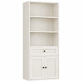 Bibliothèque haute 5 niveaux avec portes et tiroirs, meuble de rangement pour salon, bureau, chambre, blanc