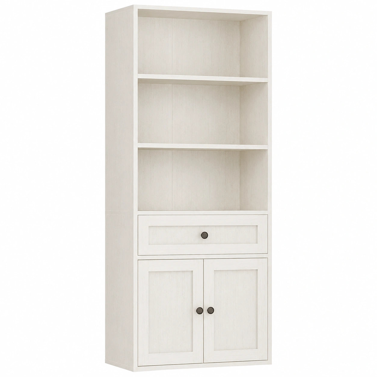 Bibliothèque haute 5 niveaux avec portes et tiroirs, meuble de rangement pour salon, bureau, chambre, blanc