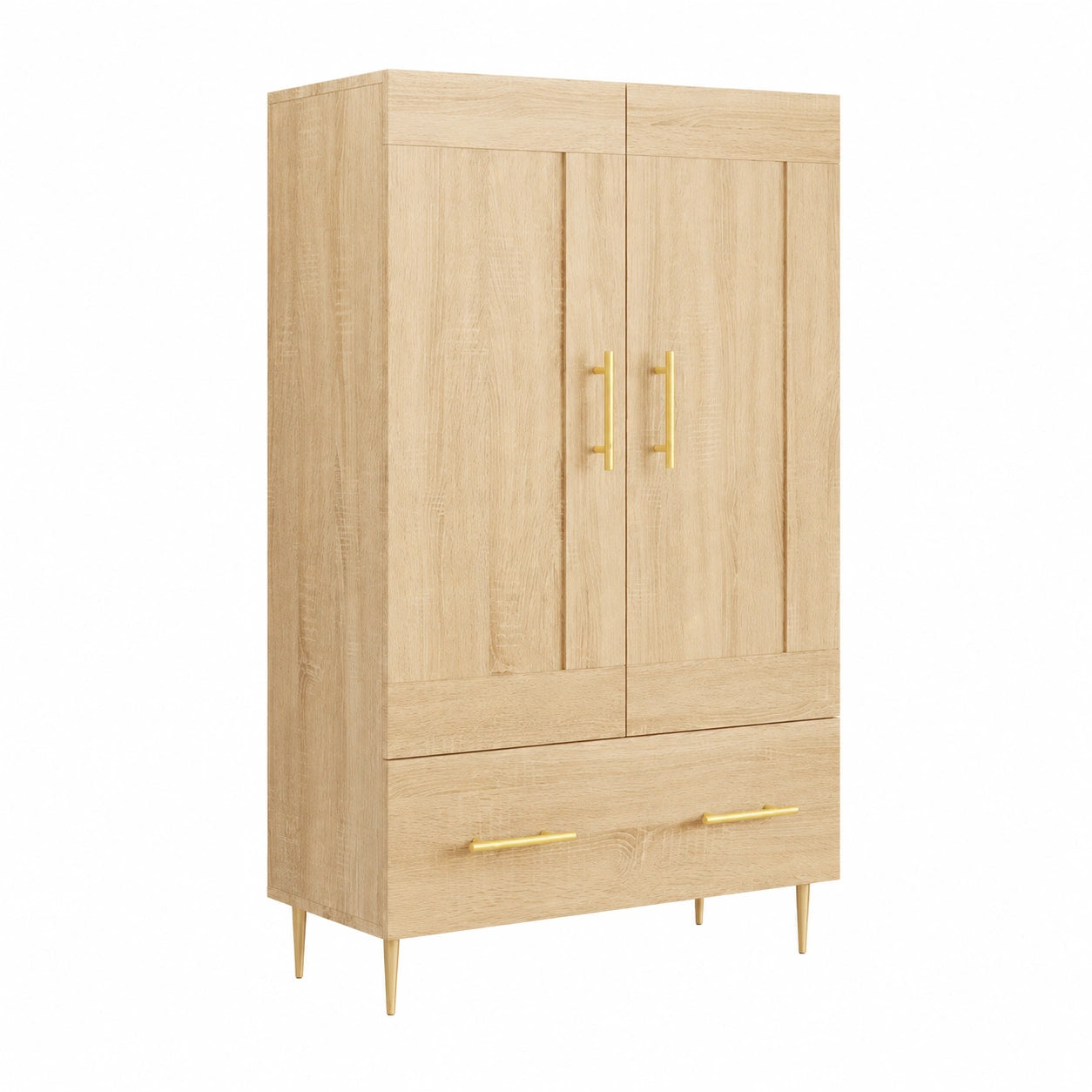 Armoire haute multifonction pour salon ou couloir en chêne