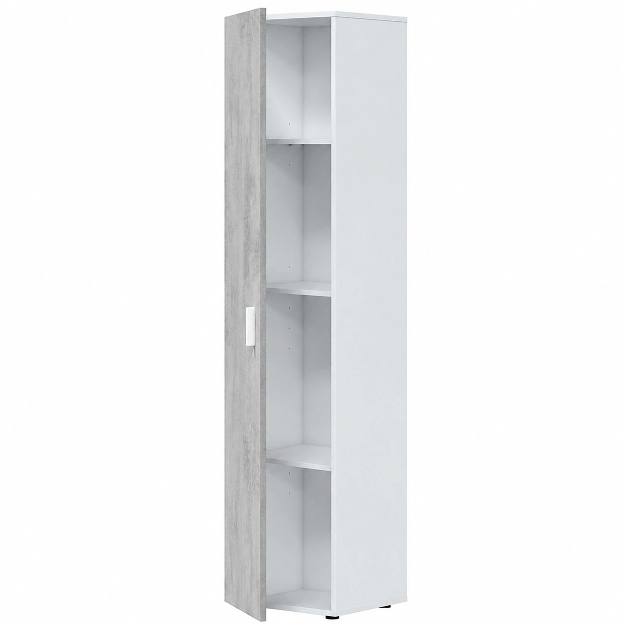 Armoire multifonction avec étagères et porte, blanc et gris ciment