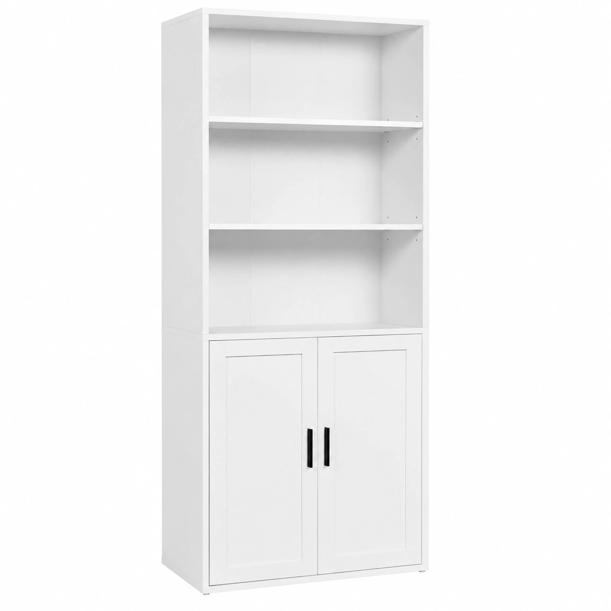 Grande étagère avec portes et rangement ouvert, 6 niveaux, 24 x 60 x 175 cm, pour salon, bureau, salle à manger, blanc