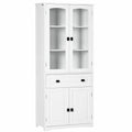Buffet de Cuisine Haut 4 Portes avec Étagères Réglables, Blanc