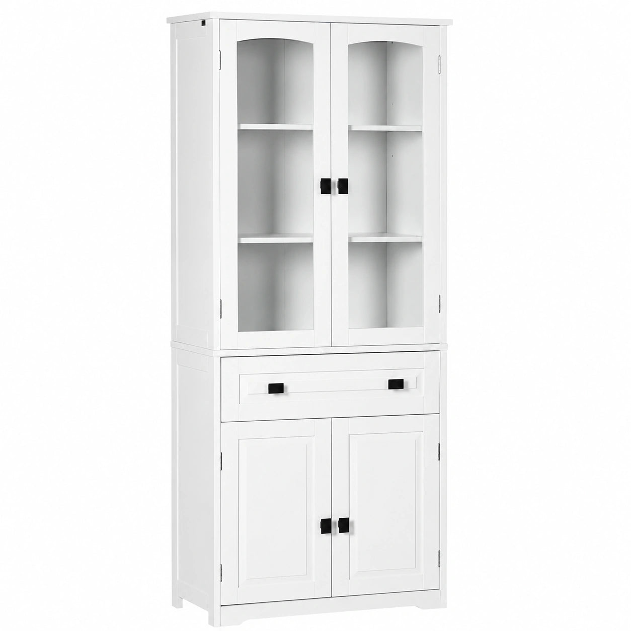 Buffet de Cuisine Haut 4 Portes avec Étagères Réglables, Blanc