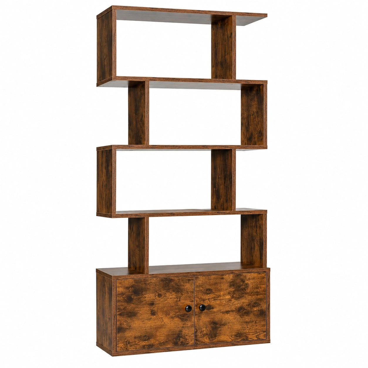 Étagère en S à 5 niveaux avec armoire à 2 portes, 70 x 23 x 183 cm, idéale pour salon, chambre ou bureau, coloris marron