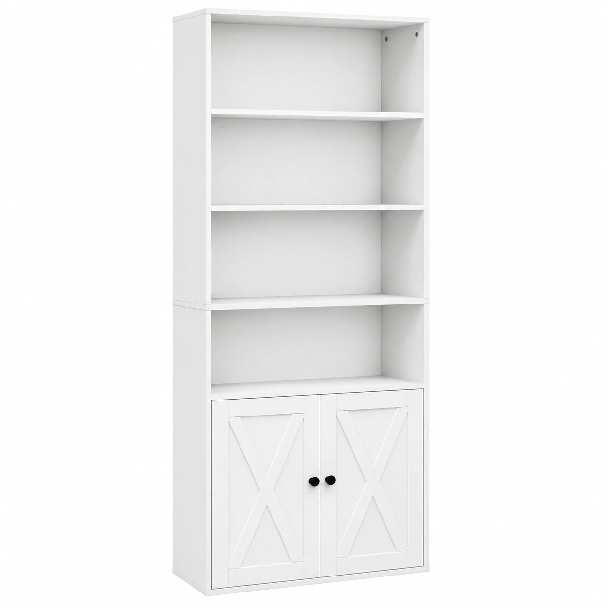 Grande étagère blanche 6 niveaux avec portes et étagère ajustable pour salon et bureau