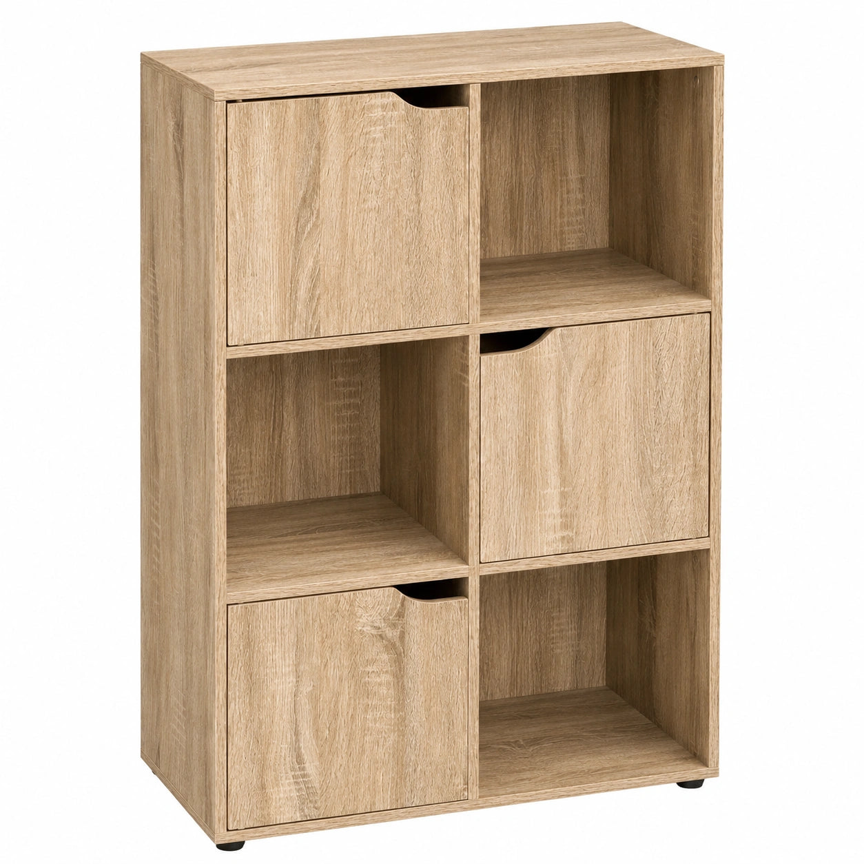 Étagère en bois laminé avec portes et compartiments ouverts, meuble de rangement pour toutes les pièces