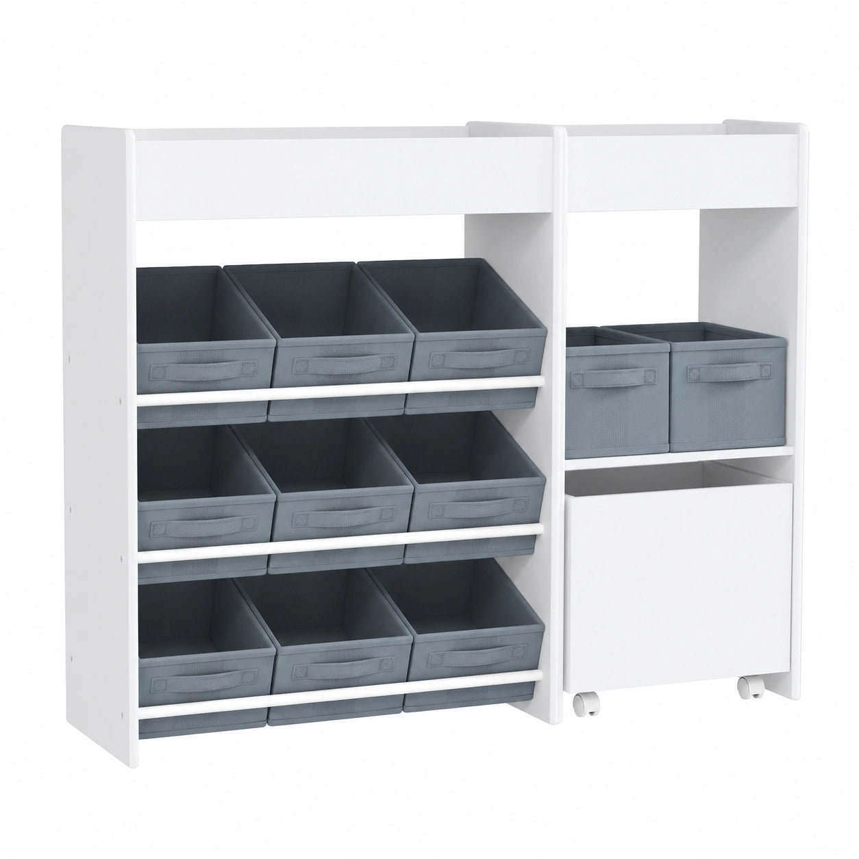 Étagère de rangement enfant avec 11 bacs et cabinet à roulettes pour jouets et livres