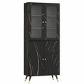 Bibliothèque à 6 niveaux avec étagères ouvertes et porte vitrée, style moderne, pour salon ou bureau, noir