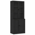 Bibliothèque 5 étagères avec portes en verre - 180 cm - Armoire haute pour salon ou cuisine