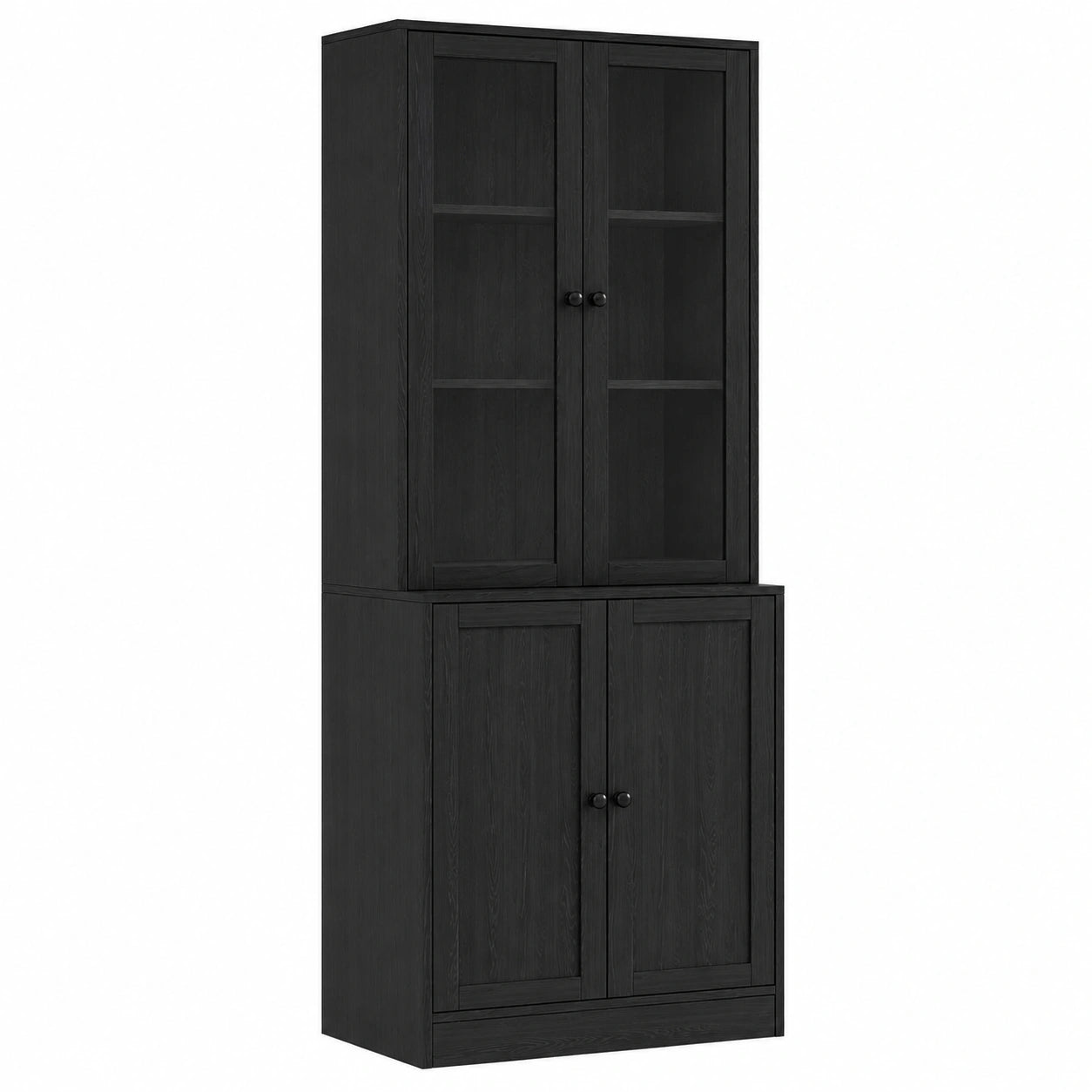 Bibliothèque 5 étagères avec portes en verre - 180 cm - Armoire haute pour salon ou cuisine