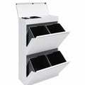 Poubelle de Tri Sélectif en Acier avec 4 Compartiments et Plateau Multifonction, 68L, Blanc
