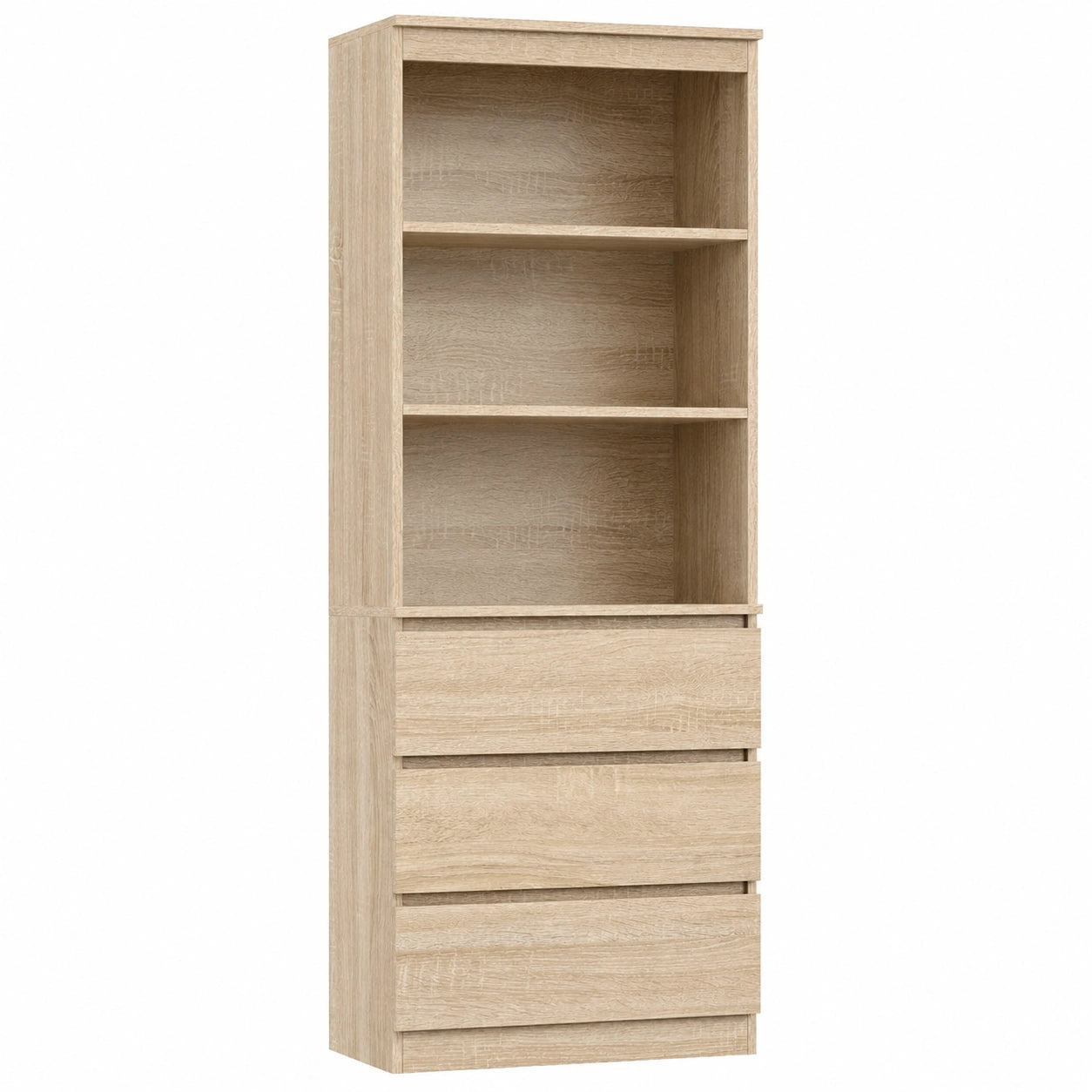 Bibliothèque Haute Autoportante en Bois avec Étagères et Tiroirs pour Salon et Bureau
