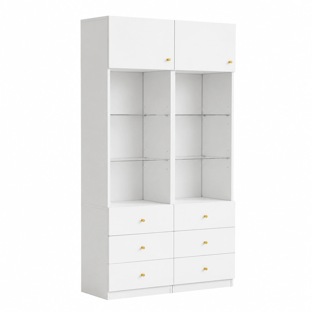 Bibliothèque Vitrée avec Portes Transparentes et Tiroirs, 100x40x180cm, Blanc