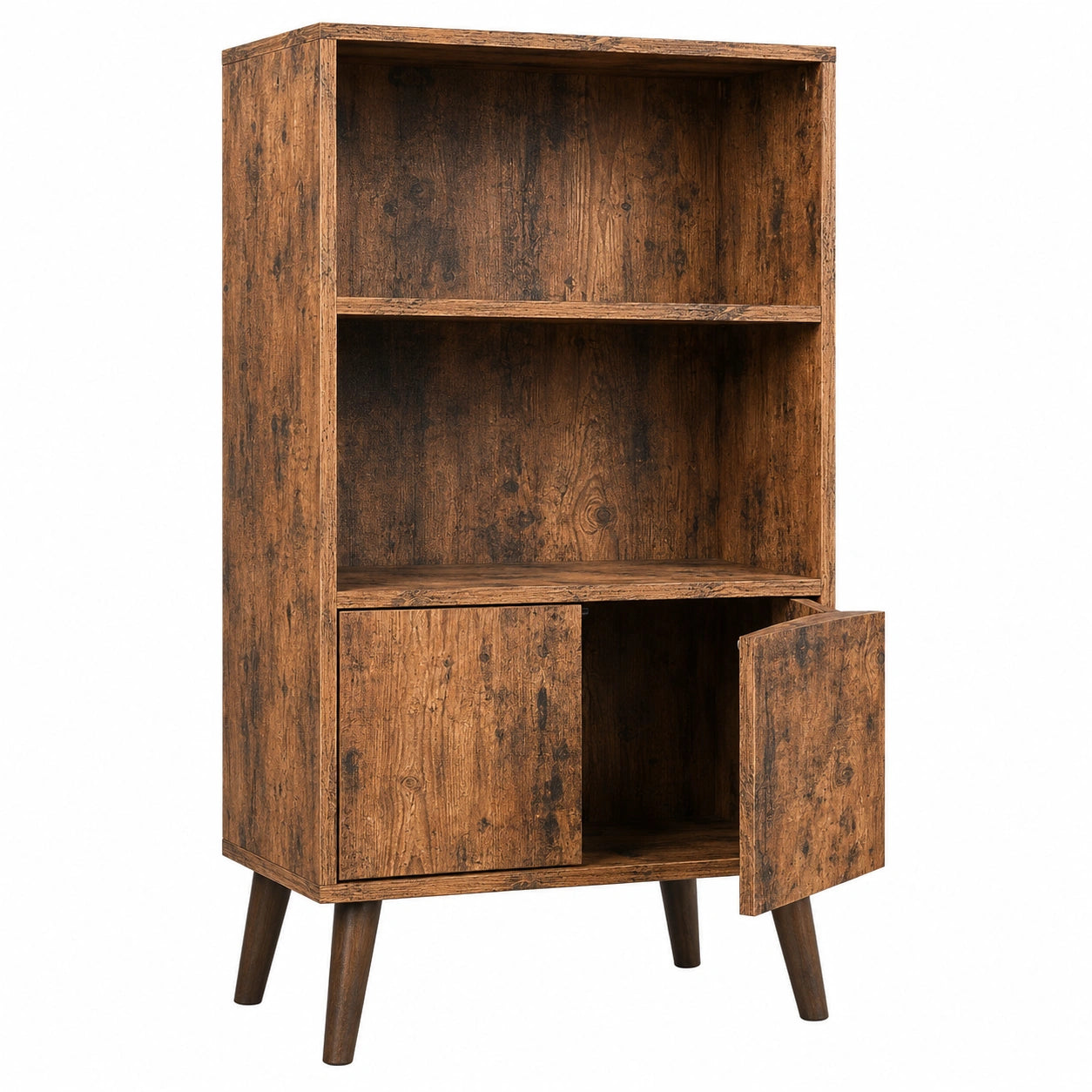 Étagère de Rangement Rustique à 3 Niveaux avec Portes