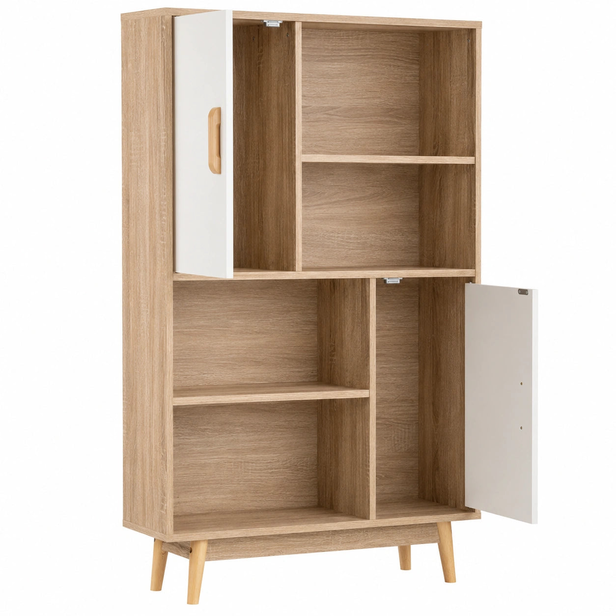 Bibliothèque à 4 niveaux avec étagères ouvertes et cabinets