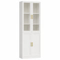 Grande armoire vitrée blanche avec étagères ajustables et portes en verre trempé