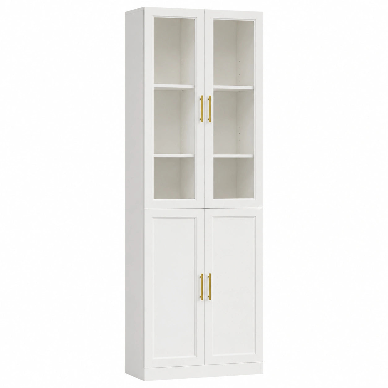 Grande armoire vitrée blanche avec étagères ajustables et portes en verre trempé